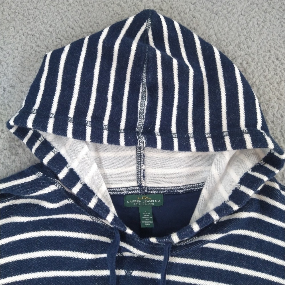 Lauren Jeans Co. Pullover Hoodie Ralph Lauren Womens Large Blue Striped Nautical - Picture 4 of 16